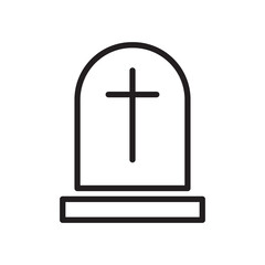 Cemetery gravestone with cross. Linear icon of tombstone. Vector illustration.