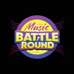 Music battle round premium logo for music competition with bright colour and black background.