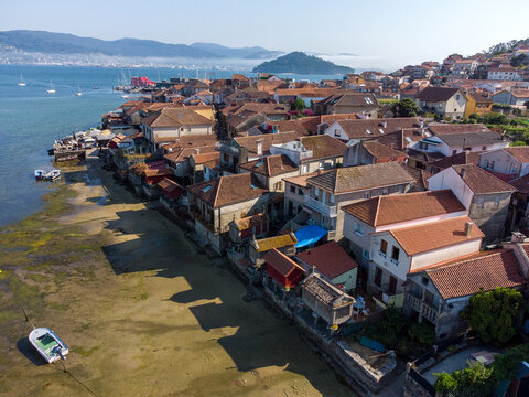 aerial view drone of Combarro, in Galicia - Spain