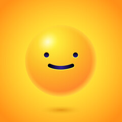 Round 3d Emoticon. Yellow Emoji face emoticon smile, digital smiley expression emotion feelings, chat cartoon emotes. Vector illustration icon on yellow background
