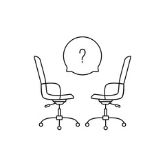 two thin line office chairs with speech bubble