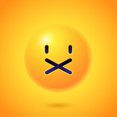 Round 3d Emoticon. Yellow Emoji face emoticon smile, digital smiley expression emotion feelings, chat cartoon emotes. Vector illustration icon on yellow background