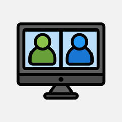 Video conference icon in filled line style about communication, use for website mobile app presentation