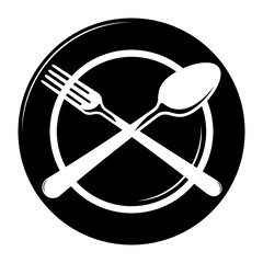 Abstract logo of a cafe or restaurant. A spoon and fork on a plate.