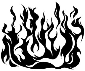 Fire flames isolated on white background. Tribal tattoo design. Black png silhouette.