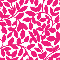 Seamless abstract pattern with branches and leaves on white background. Hand drawn vector illustration.	