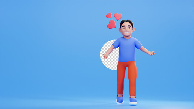 3d Illustration Man Character Falling In Love