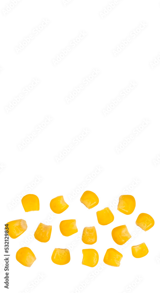 Poster corn grains set isolated on white background. color image of several corn kernels. vector mesh illus