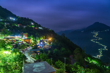 Beautiful Night Scenery and Ancient Villages and Mountain Roads in the Plateau Mountains of Tibet Autonomous Region of China