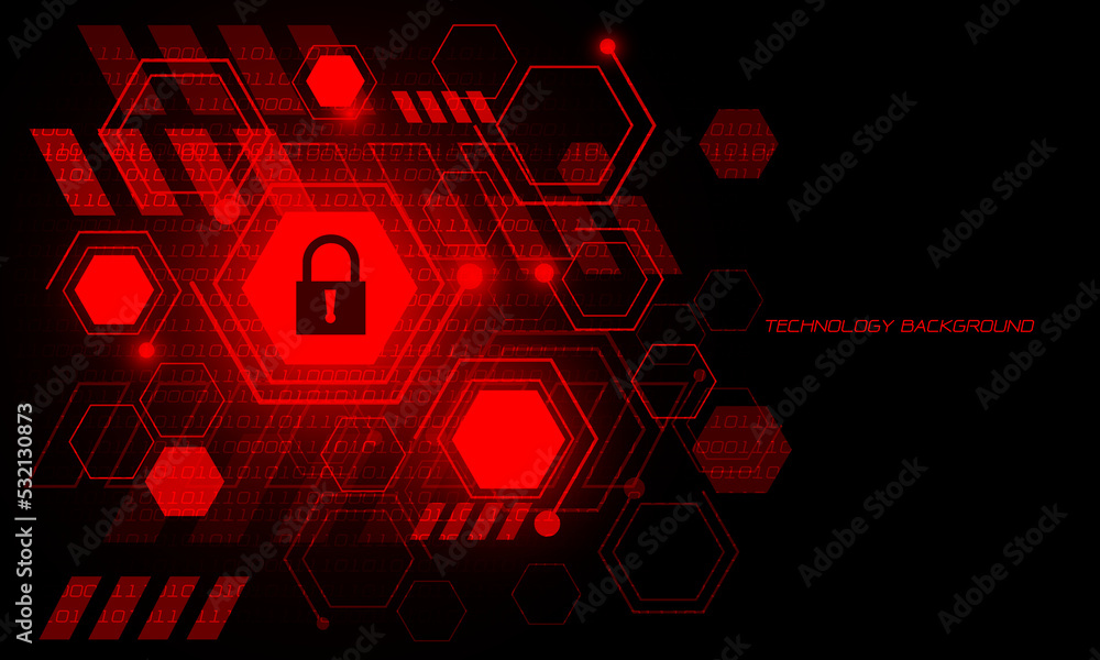 Poster abstract red technology cyber security circuit line power light geometric on black with blank space 