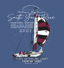 Nautical design. sketch sail graphic design. Can be used as t shirt printing design

