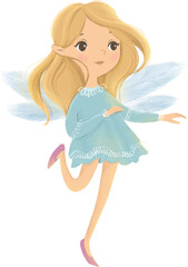 Fototapeta na wymiar Hand drawn fairy. Magic character. Little girl with wings