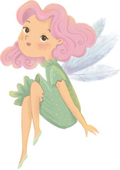 Hand drawn fairy. Magic character. Little girl with wings