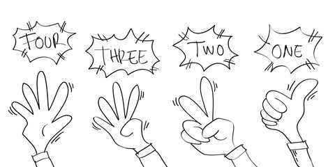 hand drawn of hands symbol, thumbs up gesture on doodle style, vector illustration