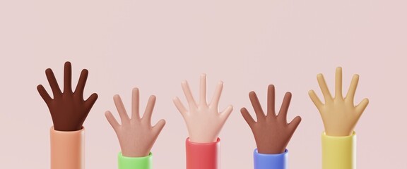 3D rendering multi ethnic diversity hands. Black lives matter, equality concept