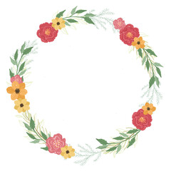 Christmas wreath with flowers. Flower wreath. Frame with flowers and plants