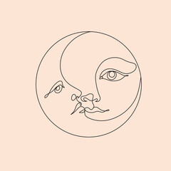 Moon and sun line art vector