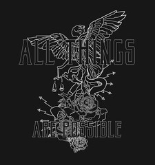 All things are possible.hand drawn angel illustration with a slogan print design