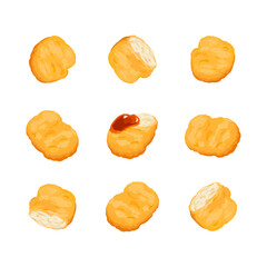 Set of tasty chicken nuggets on white background.