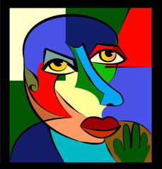 Colorful abstract background, cubism art style,long nose man