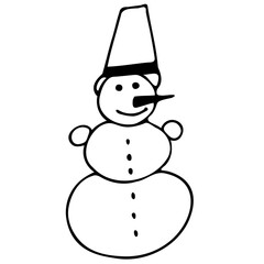Hand-drawn sketch of a snowman on a white background. New year or Christmas element