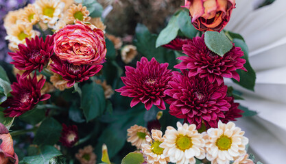 bouquet of colorful flowers in red, yellow and orange 