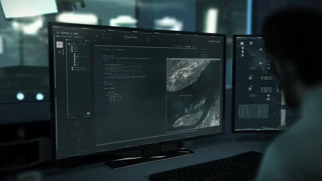 Writing commands using the computer programming language. Typing the hacking commands in the programming computer system. Running the programming commands on the computer to analyze target data.