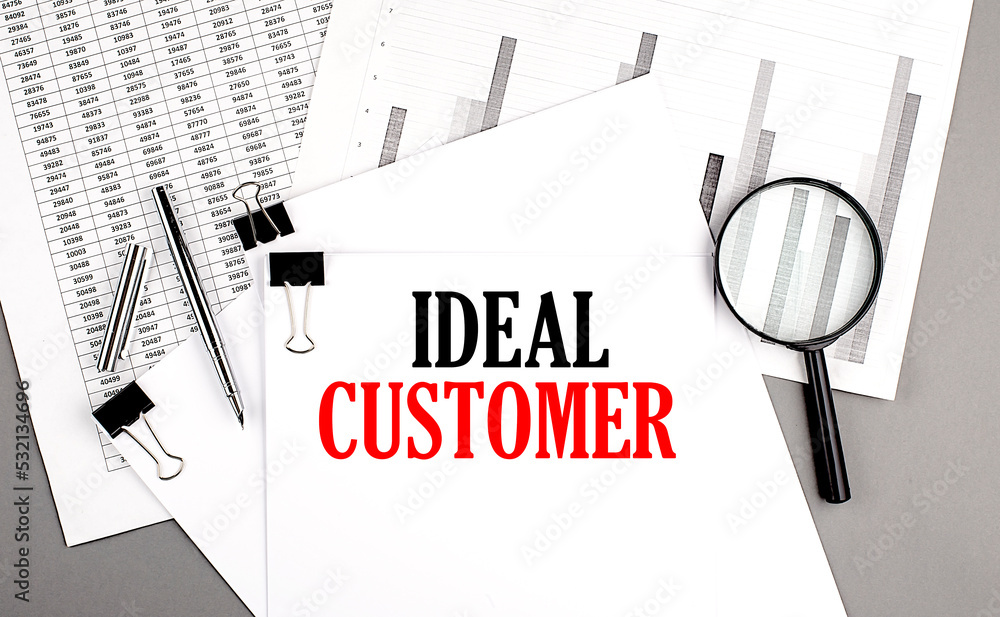 Poster ideal customer text on paper on chart background