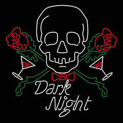 Neon lights sign skull.vector