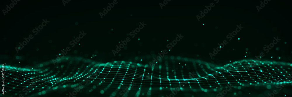 Poster dynamic wave with connected dots and lines. digital wave background concept. abstract technology bac