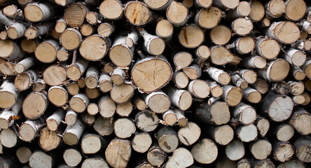 beautifully stacked firewood, natural wood for burning in the furnace
