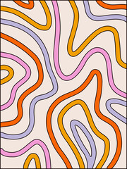 Retro background of the 60s-70s. Abstract colorful background. Wavy pattern. Groovy psychedelic style. Vector illustration in simple linear style - design template