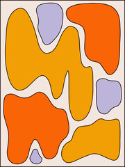 Bright background in retro style of the 60s - 70s. Colorful poster with an abstract shapes. Groovy style. Vector illustration in simple linear style - design template