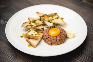 delicious dish of eggs and minced meat in a restaurant