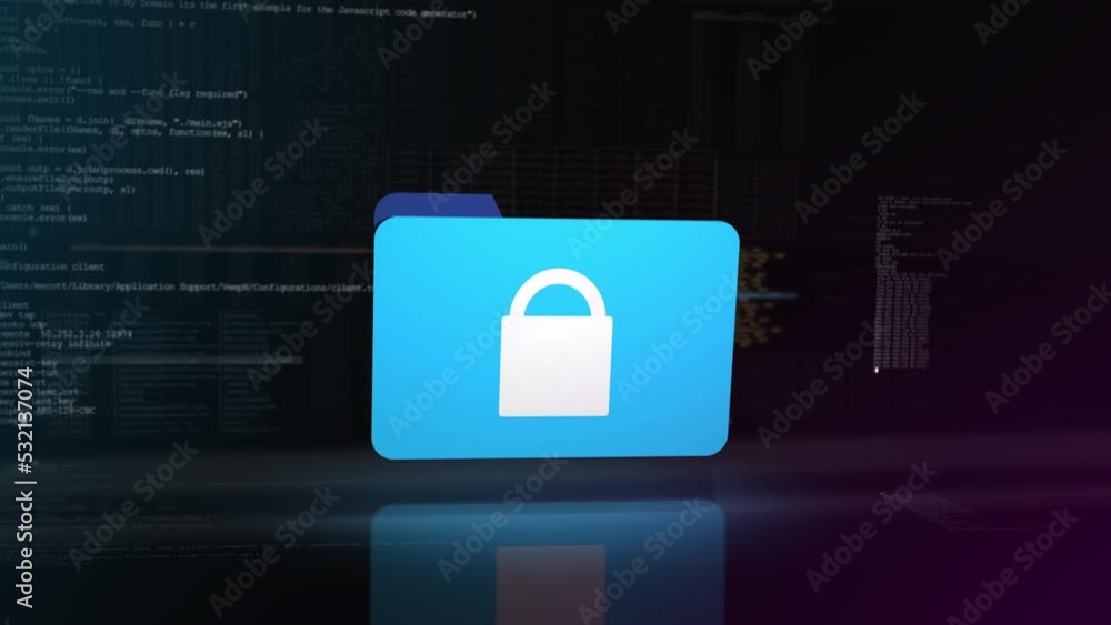 Poster computer folder data digital locked and protected. security lock icon, cyber crime, data protection,