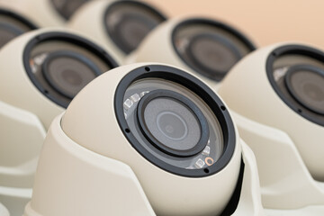 Security cctv cameras on the table close up. Video surveillance background