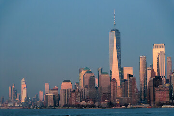 Manhattan skyline al tramonto