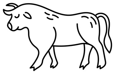Ox or bull. Chinese horoscope 2033. Animal symbol. Black line doodle sketch