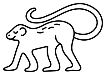 Monkey. Chinese horoscope 2028. Animal symbol. Black line doodle sketch