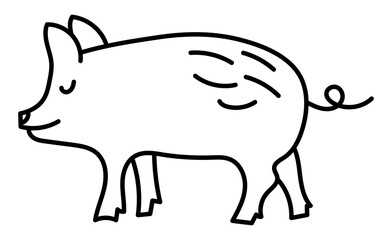 Pig. Chinese horoscope 2031. Animal symbol. Black line doodle sketch