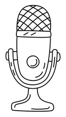 Microphone line sketch. Podcast or music item. Editable outline. Hand drawn black and white icon
