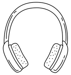 Headphones sketch. Podcast or music item. Illustration for broadcast. Editable outline. Hand drawn black and white icon