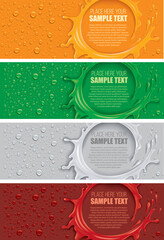 Multicolour background with splash and lots of drops. Design template for juice with place for your text - 532138203