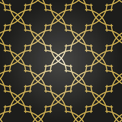Naklejka premium Seamless black and golden vector ornament in arabian style. Geometric abstract background. Grill with pattern for wallpapers and backgrounds