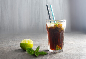 Cuba Libre or long island iced tea cocktail with strong drinks
