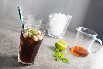 Cuba Libre or long island iced tea cocktail with strong drinks