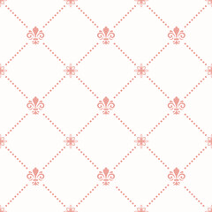 Fototapeta premium Seamless vector pattern. Modern geometric ornament with pink royal lilies. Classic background