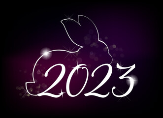 Chinese New Year 2023, the year of the rabbit, red and gold line art characters, simple hand-drawn Asian elements with a craft Happy Chinese New Year 2023, the year of the rabbit,