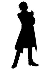 silhouette illustration of a boy in anime style	