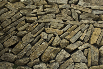 Wall of grey stones in a chaotic arrangement